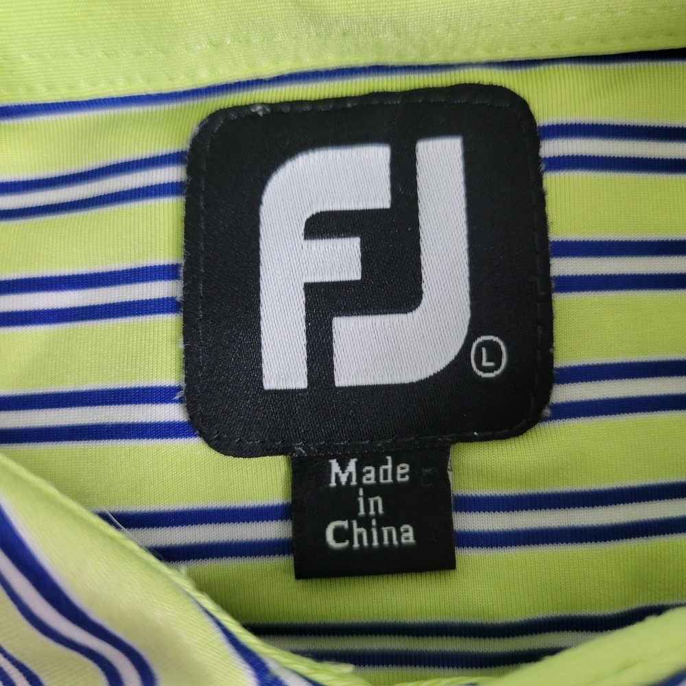 FootJoy Mens Large Green Blue Striped Performance Stretch Golf Polo Short Sleeve - Picture 4 of 6